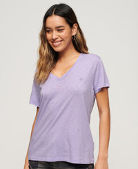 Slub Embroidered V-Neck T-Shirt - Light Lavender Purple - Superdry Singapore