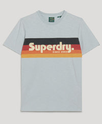 Cali Striped Logo T-Shirt - Sea Salt Blue Slub - Superdry Singapore