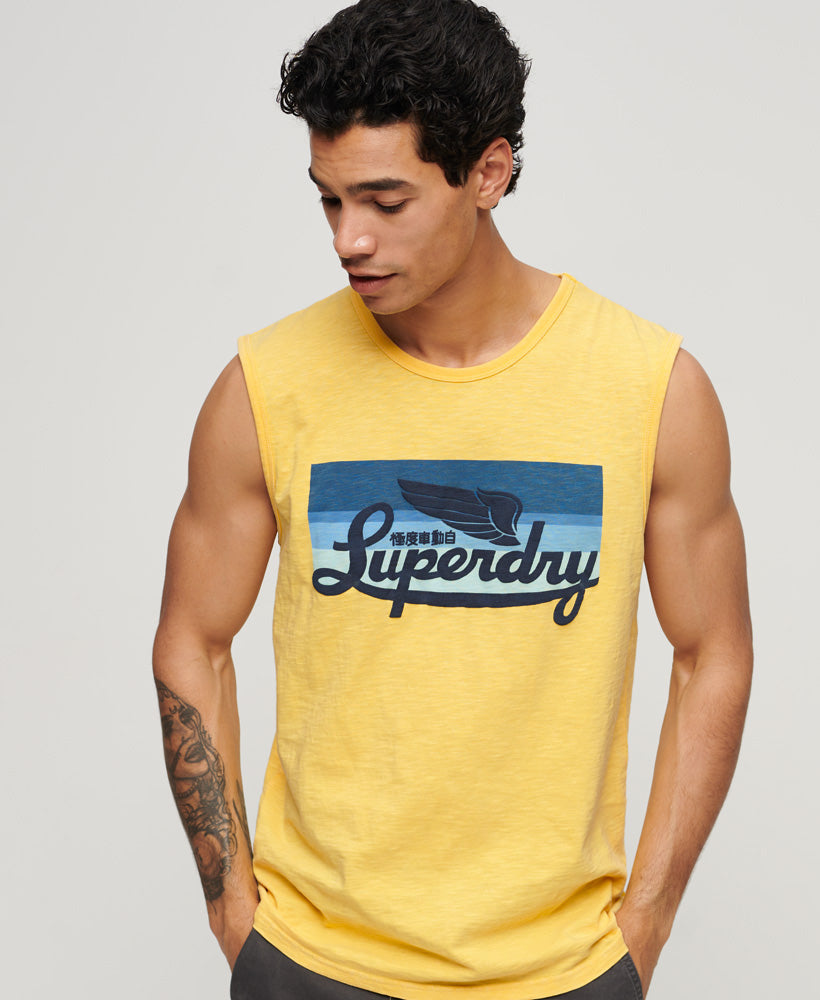 Cali Striped Logo Vest - Samoan Sun Yellow Slub - Superdry Singapore