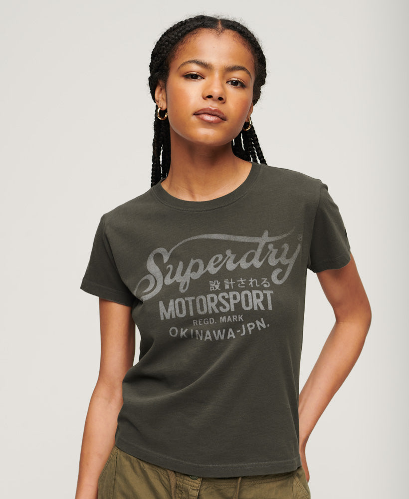 Boho Biker Script Graphic T-shirt - Vintage Black - Superdry Singapore