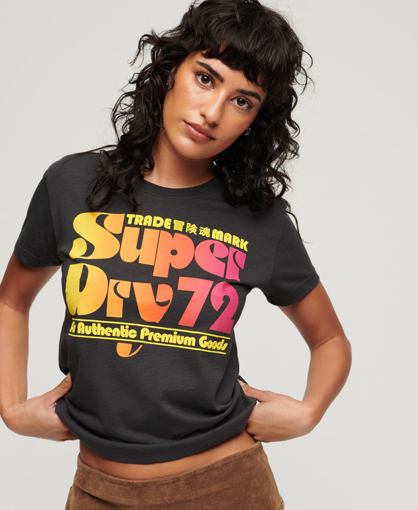 70s Retro Logo Graphic T-Shirt - Washed Black - Superdry Singapore