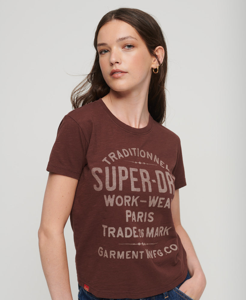 Archive Script Graphic T-Shirt - Deep Mahogany Brown Slub - Superdry Singapore