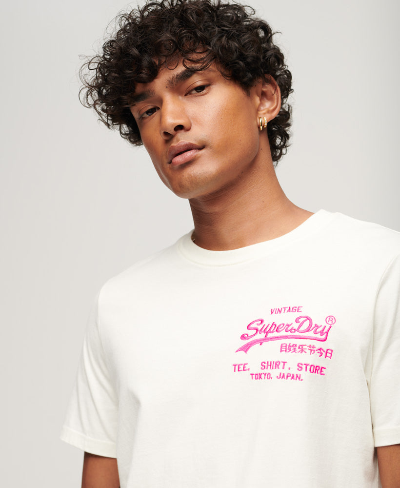 Neon Vintage Logo T-Shirt - Ecru - Superdry Singapore