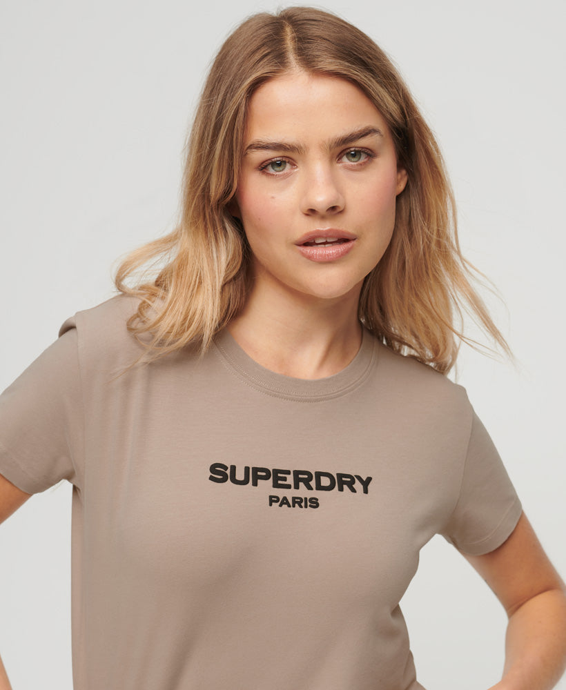 Sport Luxe Logo Fitted Cropped T-Shirt - Warm Grey - Superdry Singapore