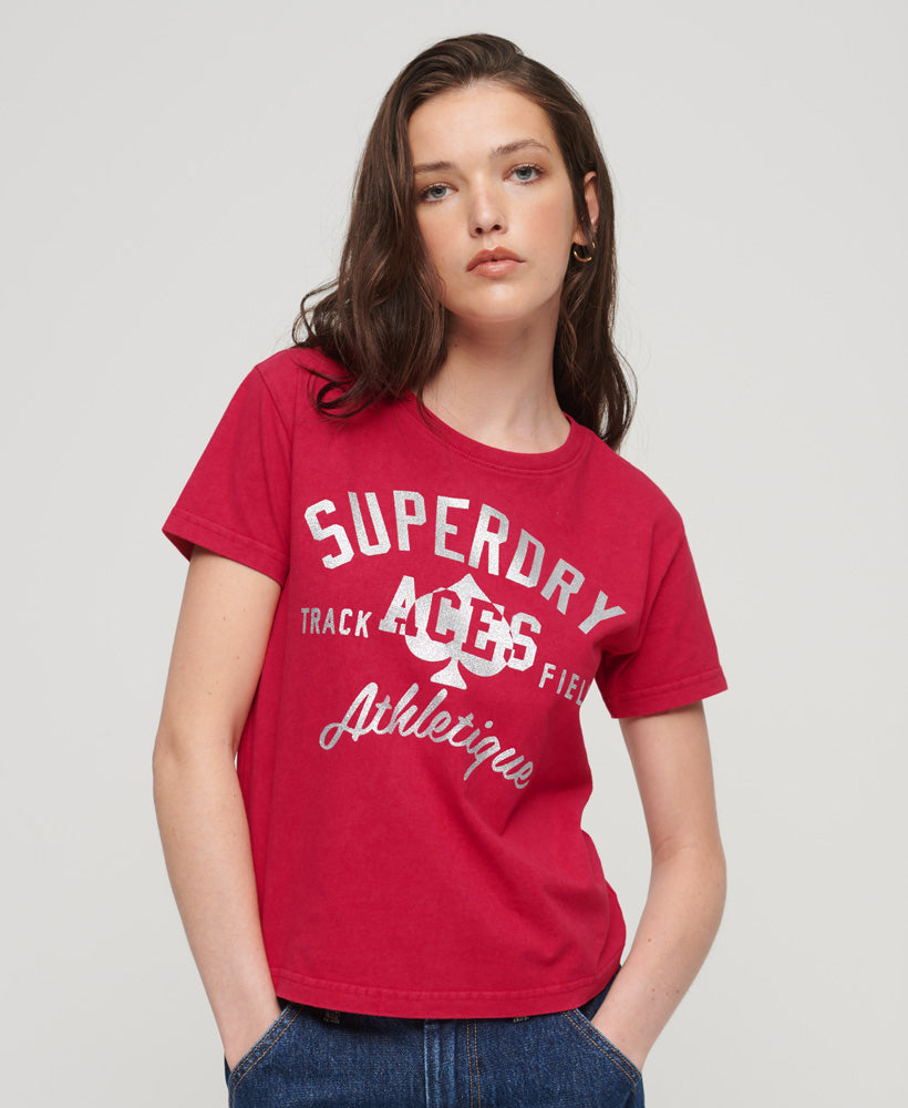 College Scripted Graphic T-Shirt - Carmine Red - Superdry Singapore