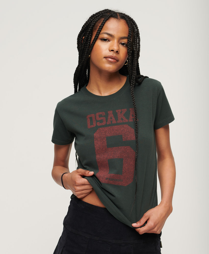 Osaka Graphic Short Sleeve Fitted T-Shirt - Academy Dark Green - Superdry Singapore