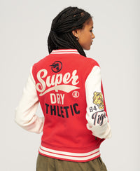 College Scripted Jersey Bomber Jacket - Oatmeal/Rebel Red - Superdry Singapore