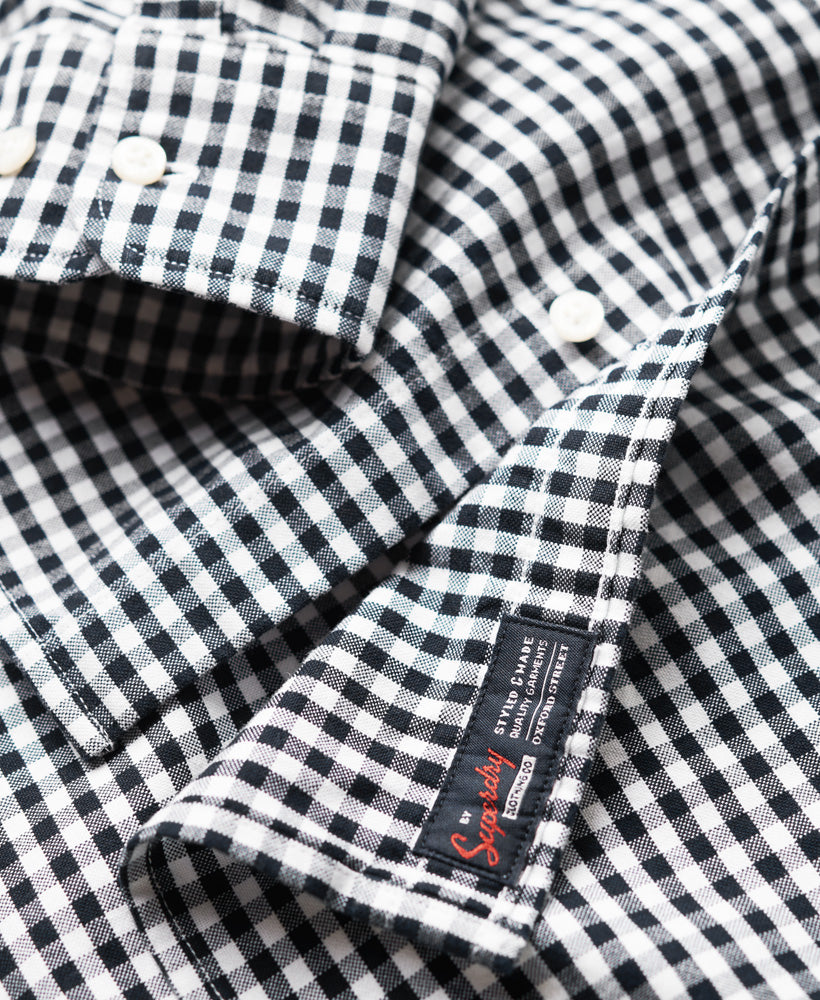 Organic Cotton Long Sleeve Oxford Shirt - Eclipse Navy Gingham - Superdry Singapore