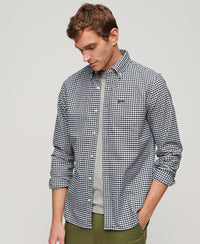 Organic Cotton Long Sleeve Oxford Shirt - Eclipse Navy Gingham - Superdry Singapore