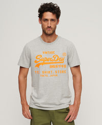 Neon Vintage Logo T-Shirt - Athletic Grey Marl - Superdry Singapore