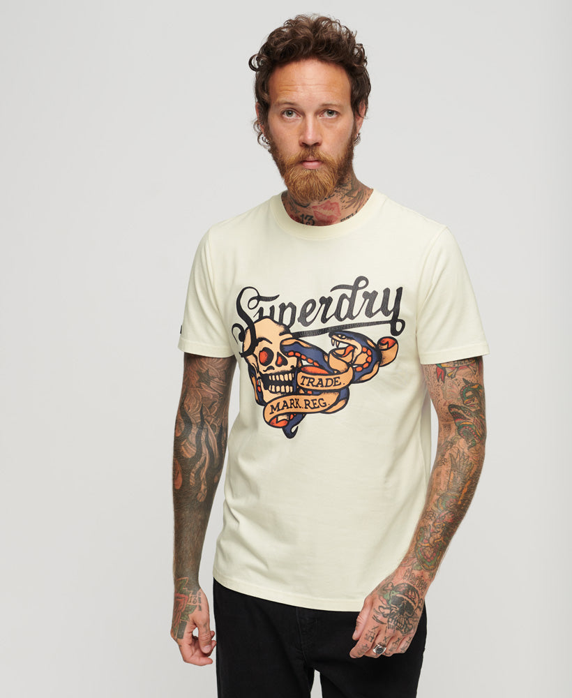 Tattoo Script Front Print T-Shirt - Off White - Superdry Singapore
