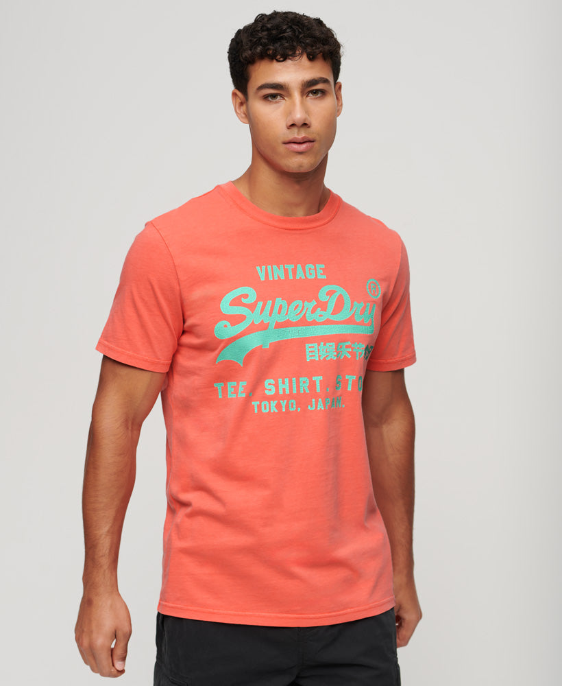 Neon Vintage Logo T-Shirt - Deep Sea Coral - Superdry Singapore