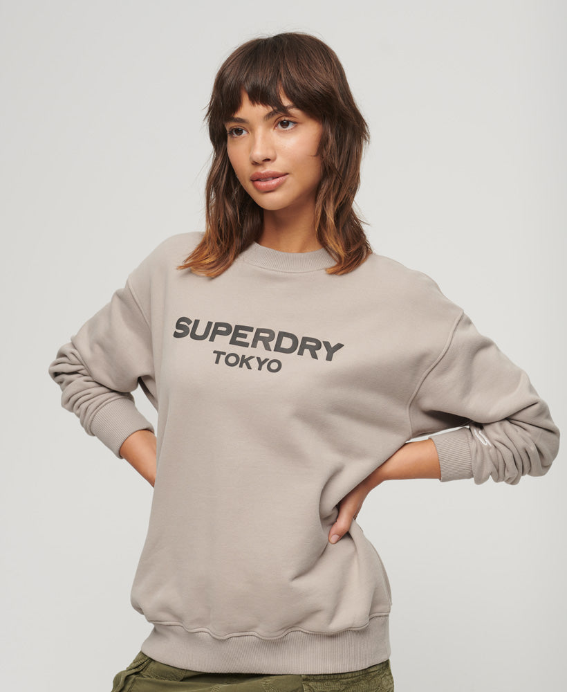 Sport Luxe Loose Crew Sweatshirt - Warm Grey - Superdry Singapore
