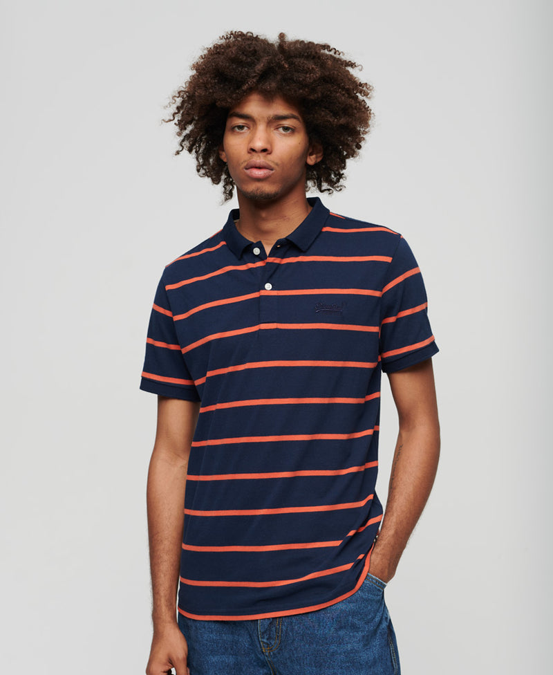 red and navy blue polo shirt