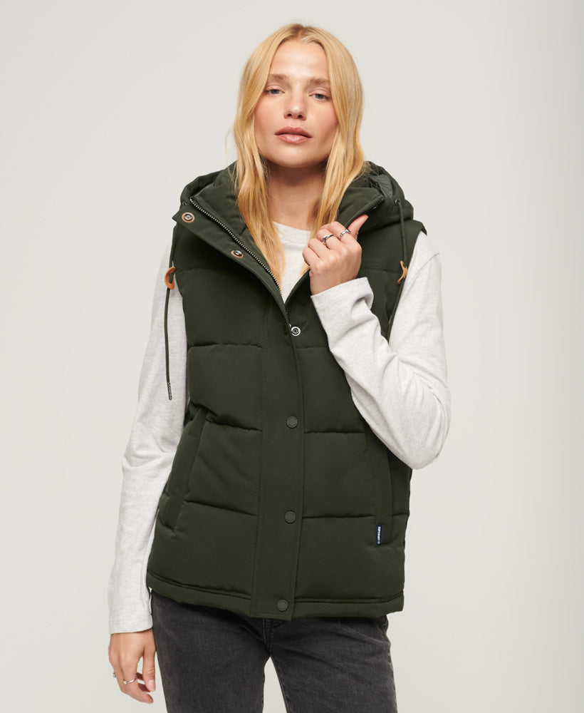 Everest Hooded Puffer Gilet - Abyss Khaki - Superdry Singapore