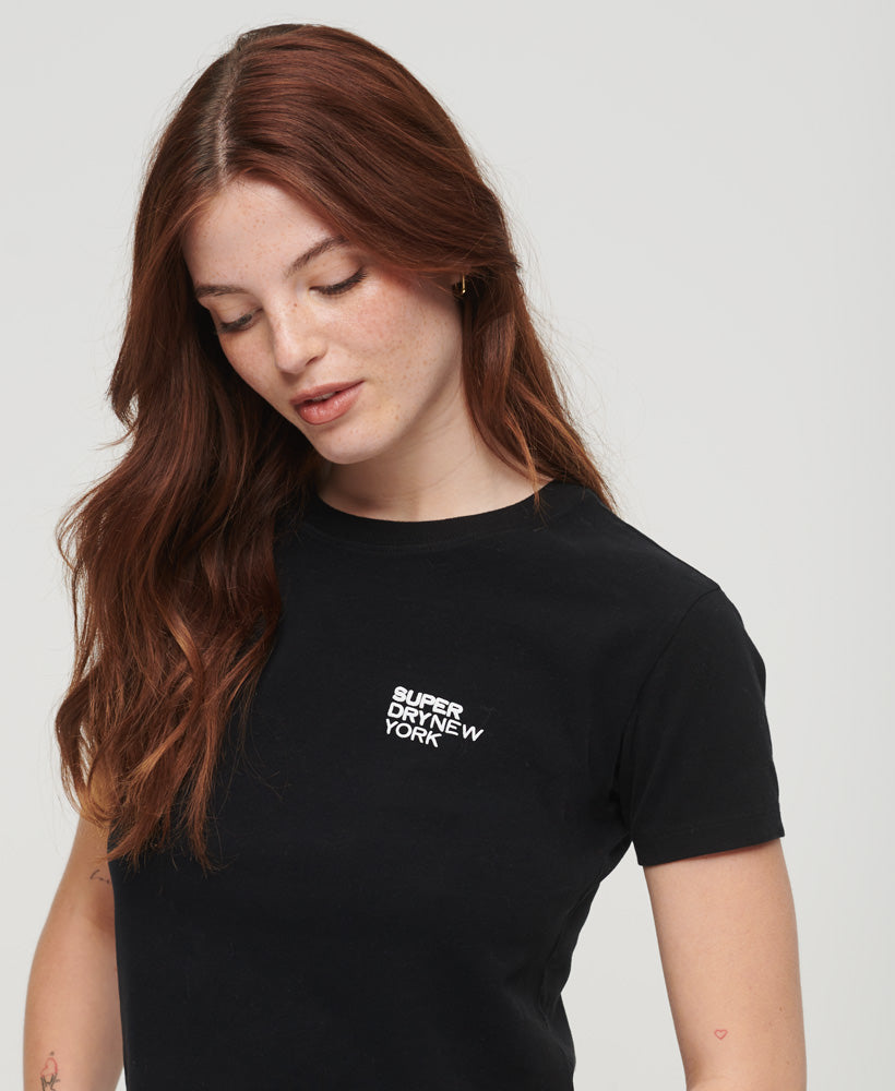 Tops - Singapore Black Sport Superdry T-Shirt - Logo – Fitted Women - Cropped Superdry Luxe