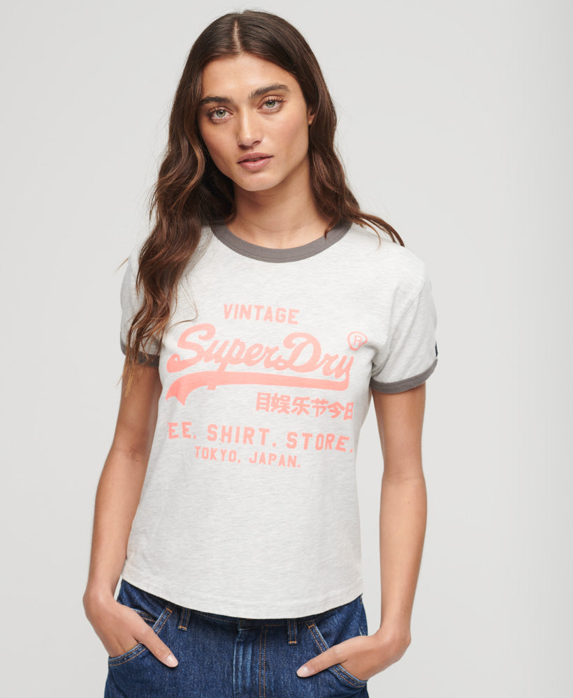 Neon Vintage Logo T-Shirt - Glacier Grey Marl - Superdry Singapore