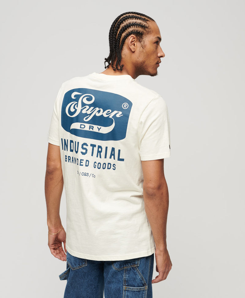 men's white and blue graphic tee