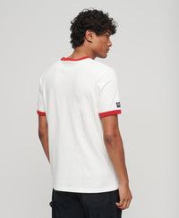Core Logo American Classic Ringer T-Shirt - Winter White/Flare Red - Superdry Singapore