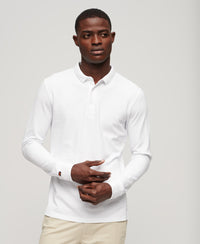 Long Sleeve Cotton Pique Polo Shirt - Optic - Superdry Singapore