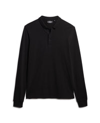 Long Sleeve Cotton Pique Polo Shirt - Black - Superdry Singapore