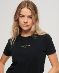 Sport Luxe Logo Fitted Cropped T-Shirt - Black/gold - Superdry Singapore