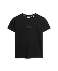 Sport Luxe Logo Fitted Cropped T-Shirt - Black/gold - Superdry Singapore