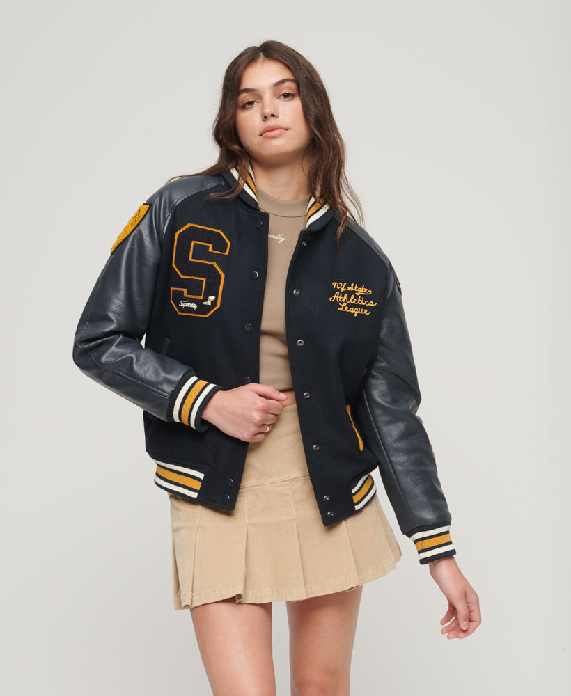 College Patched Varsity Jacket - Eclipse Navy - Superdry Singapore