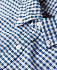 Organic Cotton Long Sleeve Oxford Shirt - Regal Blue Gingham - Superdry Singapore