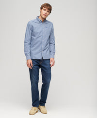 Organic Cotton Long Sleeve Oxford Shirt - Regal Blue Gingham - Superdry Singapore