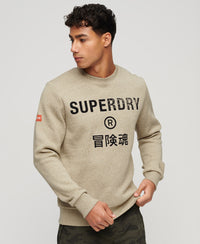 Workwear Logo Vintage Crew Sweatshirt - Tan Brown Fleck Marl - Superdry Singapore