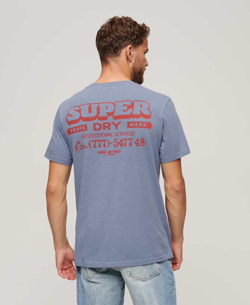 Workwear Scripted Graphic T-Shirt - Tidal Blue Slub - Superdry Singapore