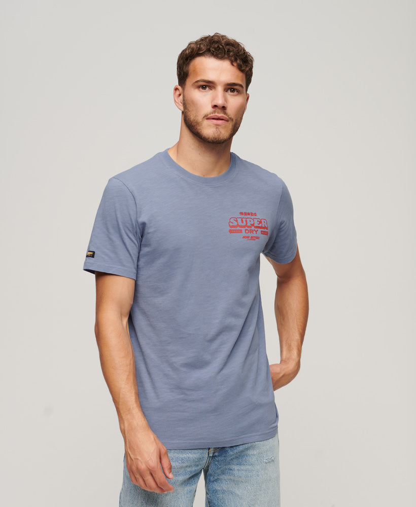 Workwear Scripted Graphic T-Shirt - Tidal Blue Slub - Superdry Singapore