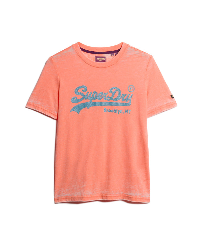 Embellished Vintage Logo T-Shirt - Fusion Coral - Superdry Singapore