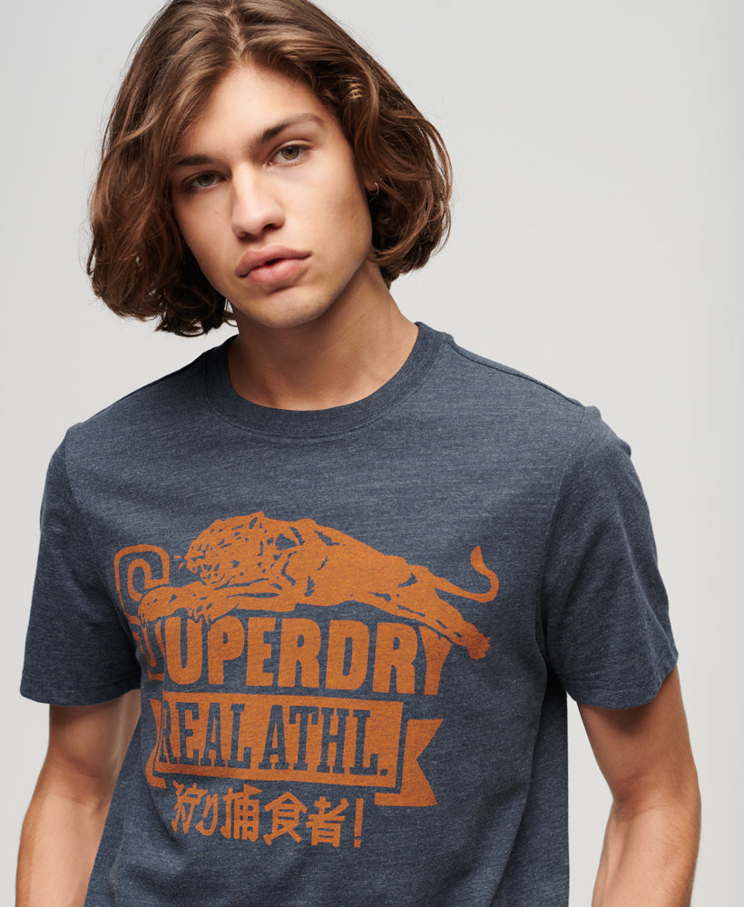 Athletic College Graphic T-shirt - Black Blue Marl - Superdry Singapore