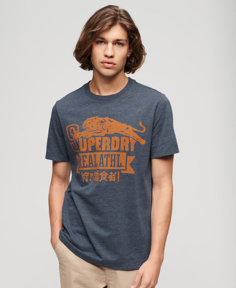Athletic College Graphic T-shirt - Black Blue Marl - Superdry Singapore
