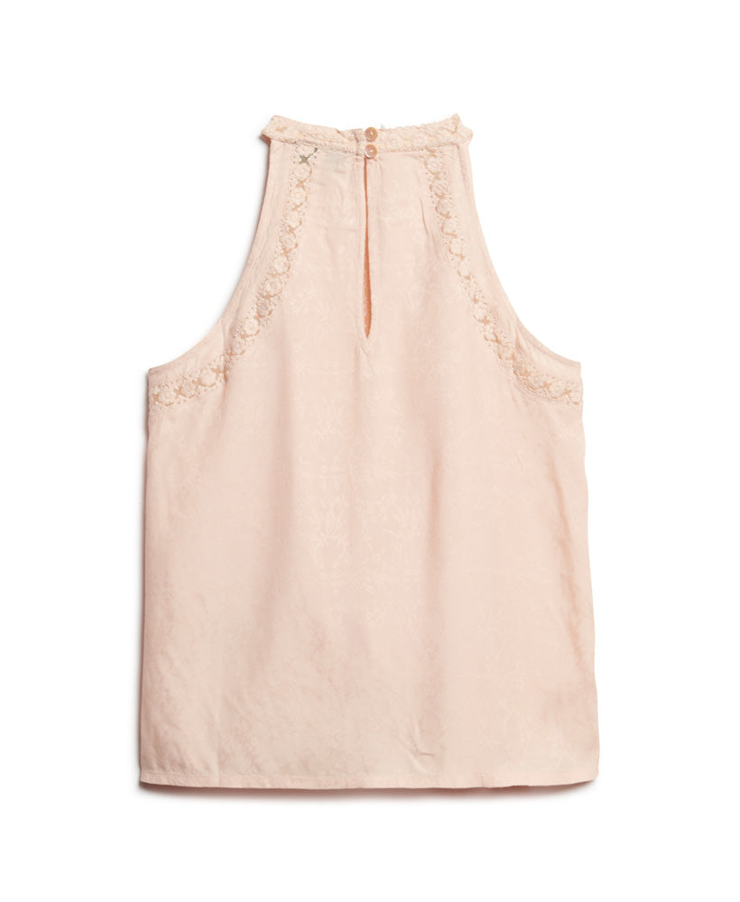 Lace Sleeveless High Neck Top - Pale Blush Pink - Superdry Singapore