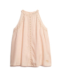 Lace Sleeveless High Neck Top - Pale Blush Pink - Superdry Singapore