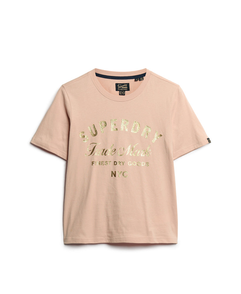 Luxe Metallic Logo T-Shirt - Vintage Blush Pink - Superdry Singapore