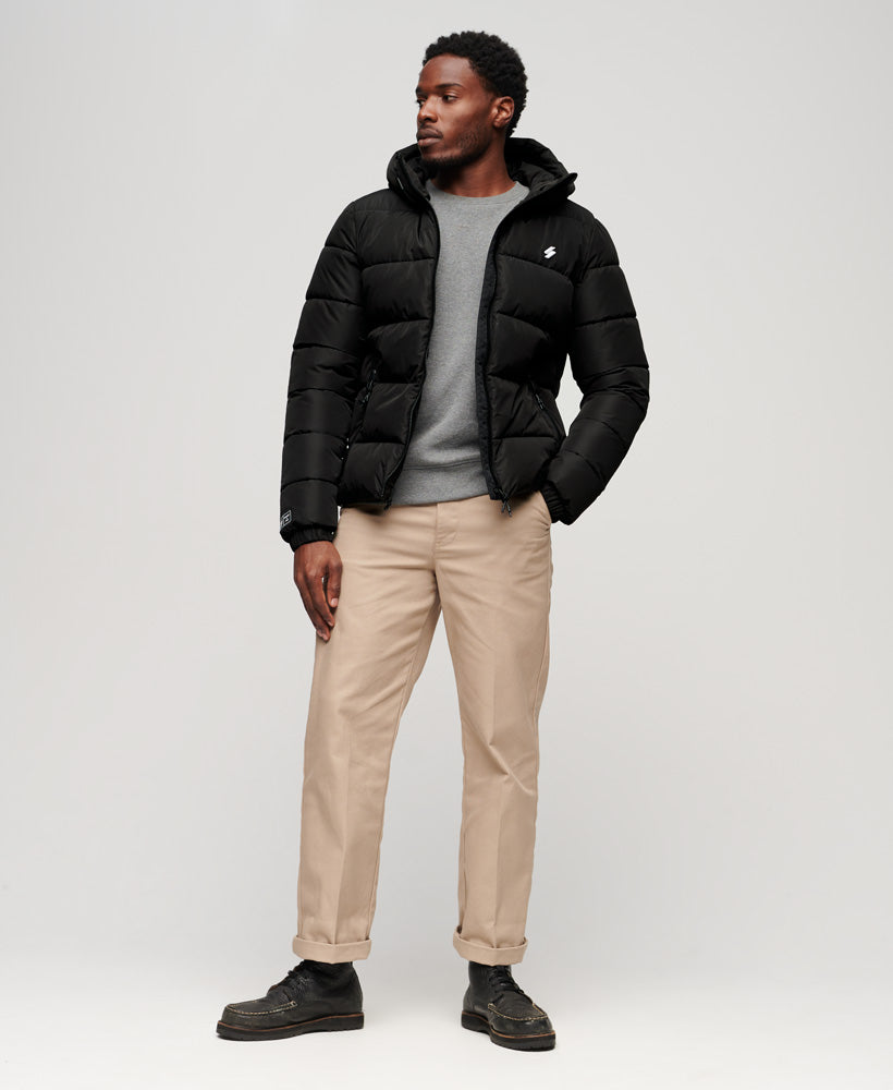 Hooded Sports Puffer Jacket - Black - Superdry Singapore