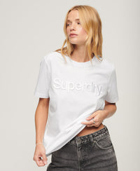 Tonal Embroidered Logo T Shirt - Optic - Superdry Singapore