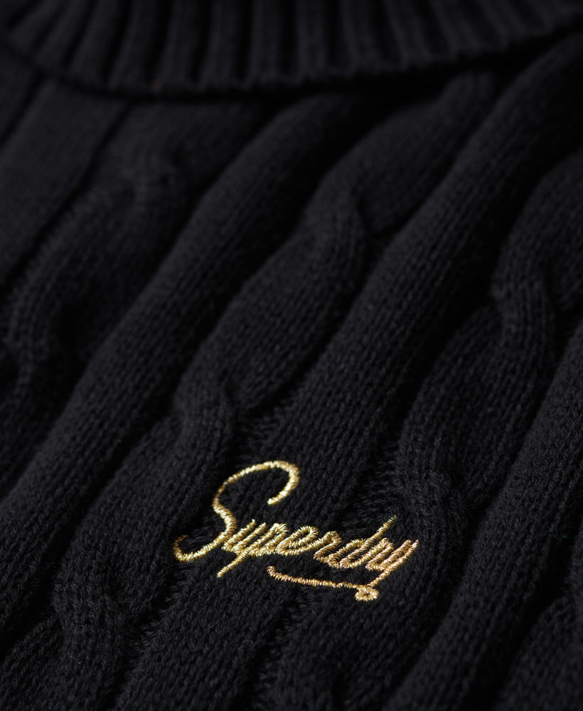 Cable Roll Neck Knitted Jumper - Black - Superdry Singapore