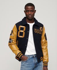 Collared Patched Bomber - Deep Navy - Superdry Singapore