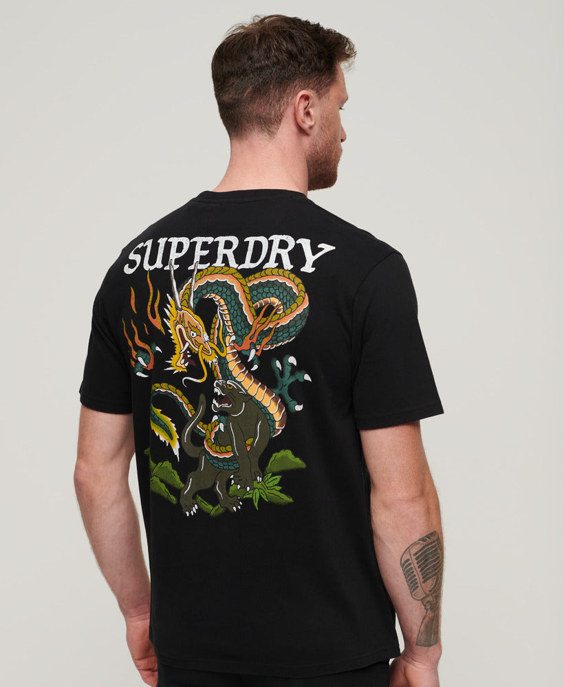 Tattoo Graphic Loose Fit T-Shirt - Washed Black - Superdry Singapore