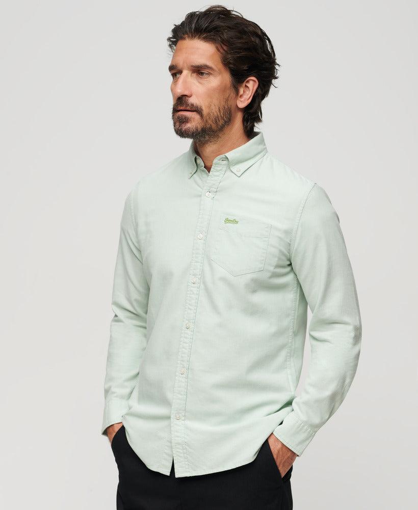 Organic Cotton Long Sleeve Oxford Shirt - Light Green - Superdry Singapore